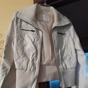 Faux leather white bomber jacket